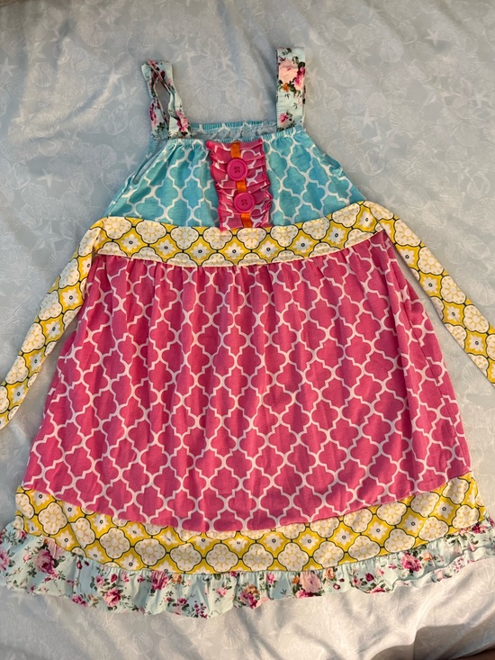 Hachapi Love Other - Girls Pink & Teal Patchwork Sundress with Floral Accents